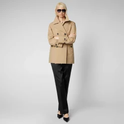 Kvinner Save The Duck Dame Regnfrakk Sofi I Stardust Beige