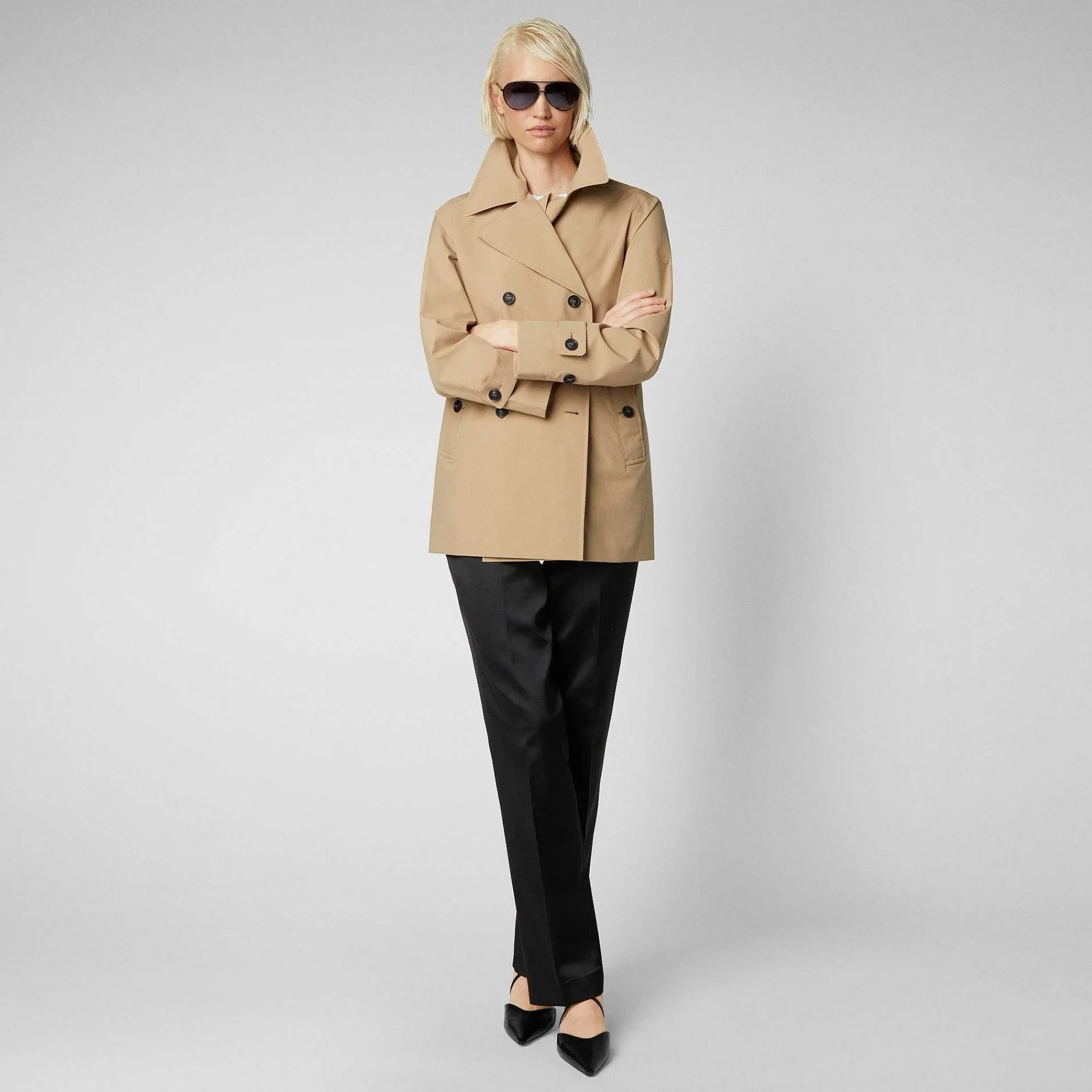 Kvinner Save The Duck Dame Regnfrakk Sofi I Stardust Beige