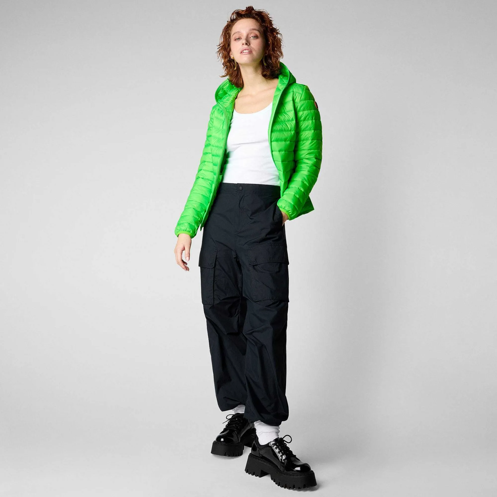 Kvinner Save The Duck Kvinners Dyrefri Puffer Kyla I Fluo Green