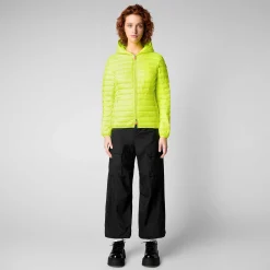 Kvinner Save The Duck Kvinners Dyrefri Puffer Kyla I Fluo Gul