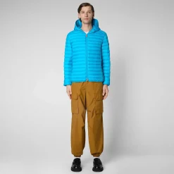 Menn Save The Duck Man'S Animal Free Puffer Jacket Helios I Fluo Blue
