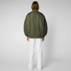 Kvinner Save The Duck Unisex Bomberjakke Ciara I Stovet Oliven