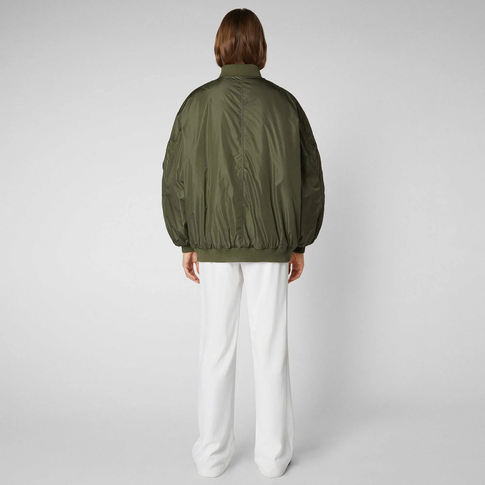 Kvinner Save The Duck Unisex Bomberjakke Ciara I Stovet Oliven