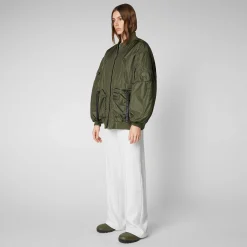 Kvinner Save The Duck Unisex Bomberjakke Ciara I Stovet Oliven