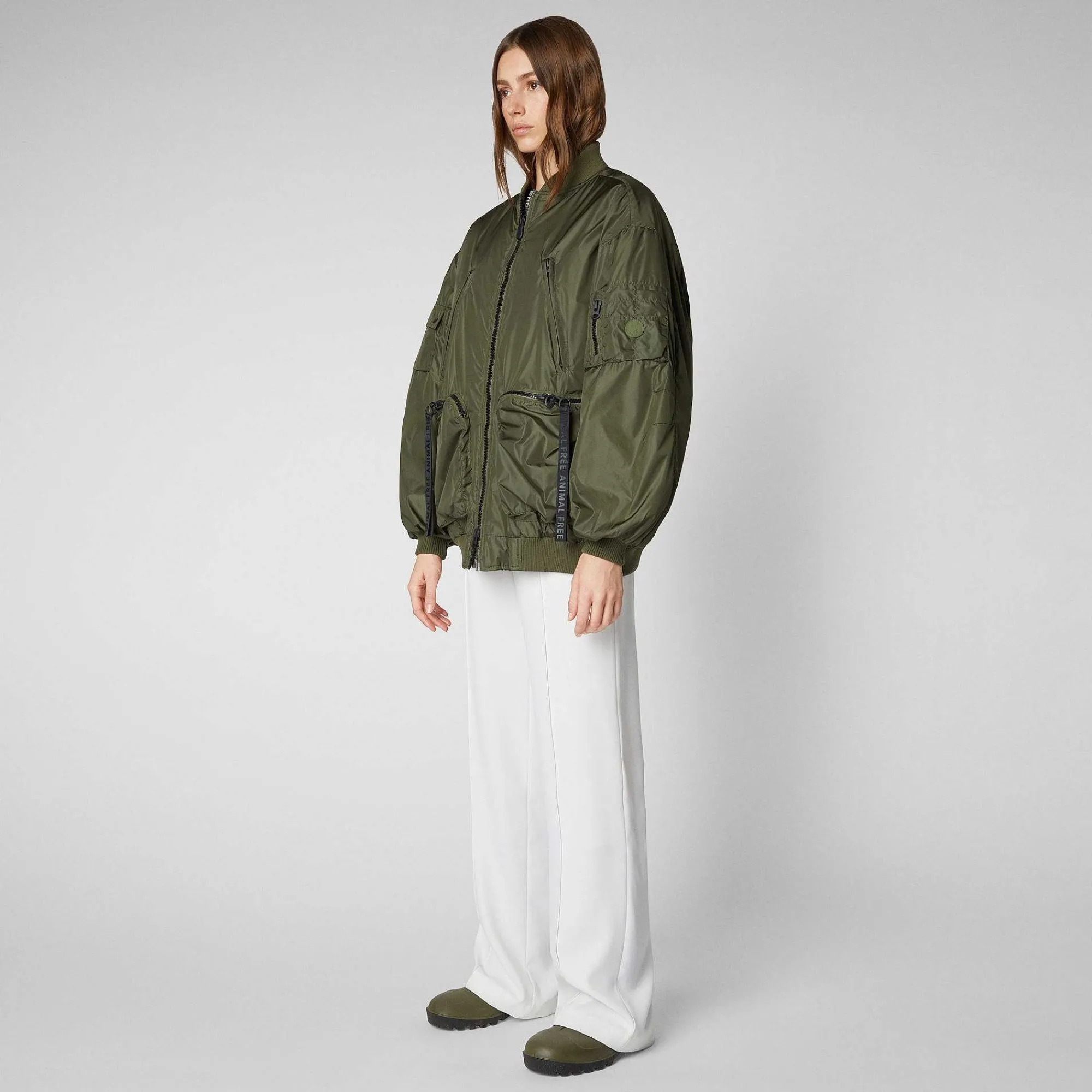 Kvinner Save The Duck Unisex Bomberjakke Ciara I Stovet Oliven
